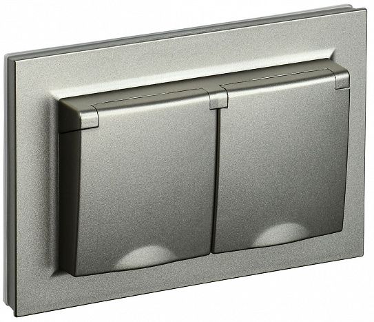 Розетка 2-м  BRITE  16А в сборе IP44 с крышкой шампань IEK BR-R26-16-44-K37-F