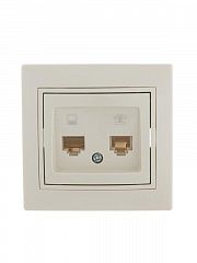 Розетка компьютерная + телефонная 2-м СП Mira RJ45 + RJ11 крем./крем.. LEZARD 701-0303-143