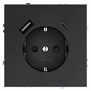 Розетка 1-м СП S70 16А с USB A+С с заземл. защ. шторки механизм графит Voltum VLS040507