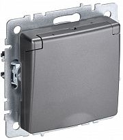 Розетка BRITE  16А IP20 с заземл. защ. шторки с крышкой сталь IEK BR-R16-16-K46