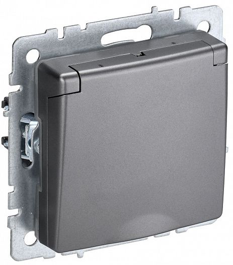 Розетка BRITE  16А IP20 с заземл. защ. шторки с крышкой сталь IEK BR-R16-16-K46