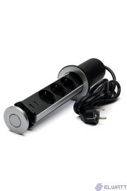 Выдвижной вертикальный блок в столешницу 3 розетки + 2 х  USB серебро Elwatt
