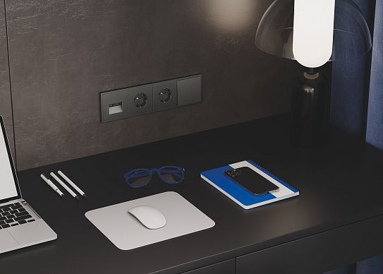 Выключатель встраиваемый VOLTUM S70 двухклавишный 10А, (титан)