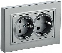 Розетка 2-м  BRITE   16А в сборе с заземл. без защ. шторок алюм. IEK BR-R21-16-K47-F