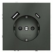 Розетка 1-м СП S70 16А с USB A+С с заземл. защ. шторки механизм титан Voltum VLS040506