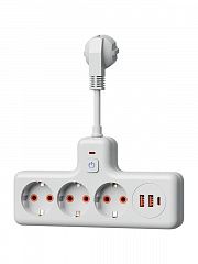 Удлинитель с сетевым фильтром 3х0.3м 10А 2USB + 1USBC 2500Вт ПВС 3х1 компакт бел. КОСМОС FRKsm0.3m-3g(W)USB