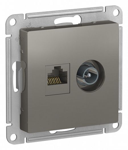 SE AtlasDesign Сталь Розетка двойная комп+ТВ, RJ45+TV, кат.5E, механизм