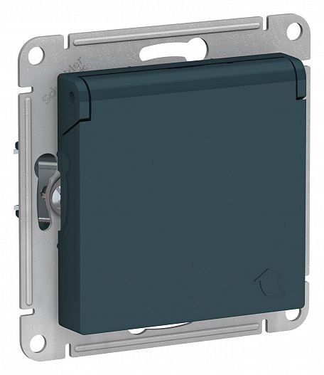 SE AtlasDesign Изумруд Розетка с/з, со шторками, с крышкой, 16А, в сборе