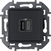 Устройство зарядное Inspiria с 2-мя USB разьемами A и C 240В/5В 3000мА антрацит IEK 673763