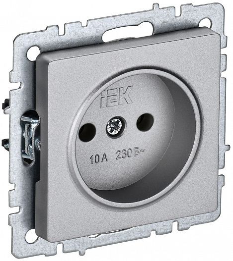 Розетка BRITE 10А без заземл. без защ. шторок алюм. IEK BR-R10-10-K47