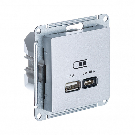 SE AtlasDesign Алюминий USB Розетка A + тип-C 45W высокоскор.заряд. QC,PD, мех.