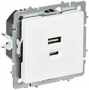 Розетка СП BRITE РЮ11-2-БрАБ USB A+C 45Вт высокоскор. заряд. арктич. бел. IEK BR-U22-045-K91