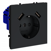 Розетка встраиваемая VOLTUM S70 с заземлением и защитными шторками, 16А, с USB, A+A, (графит)