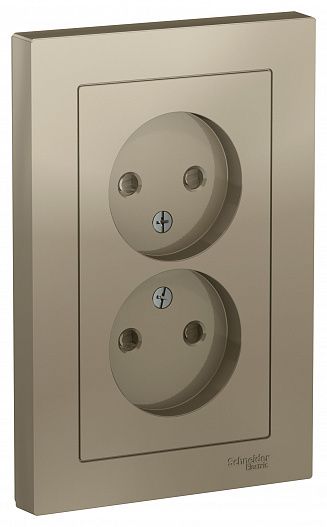 SE AtlasDesign Шампань Розетка б/з двойная, со шторками,16А, в сборе