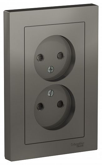 SE AtlasDesign Сталь Розетка б/з двойная, со шторками,16А, в сборе