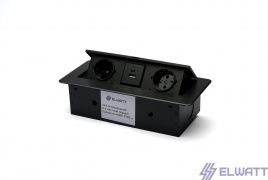 Выдвижной блок розеток в столешницу 2 розетки + USB + TYPE-C черный Elwatt