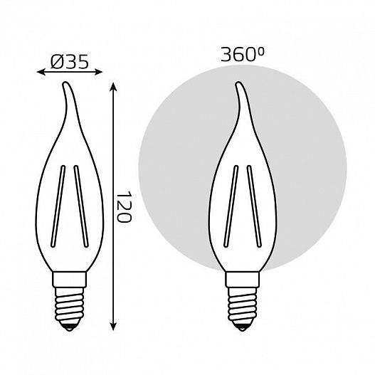 Лампа светодиодная филаментная Filament 9Вт свеча на ветру 2700К тепл. бел. E14 680лм GAUSS 104801109