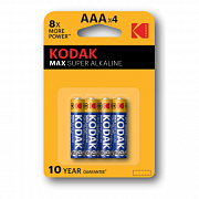 Элемент питания алкалиновый AAA/LR03 1.5В MAX SUPER Alkaline (блист.4шт) KODAK Б0005124