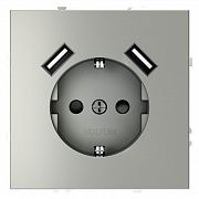 Розетка 1-м СП S70 16А с USB A+A с заземл. защ. шторки механизм сталь Voltum VLS040405