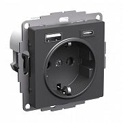 Systeme Electric AtlasDesign Базальт Розетка 16А с 2 USB A+C, 5В/2,4А/3,0А, 2х5В/1,5А, механизм ATN001432