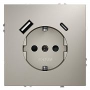 Розетка 1-м СП S70 16А с USB A+С с заземл. защ. шторки механизм кашемир Voltum VLS040503