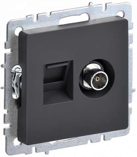 Розетка компьютерная + телевизионная 2-м BRITE  RJ45 кат.5E + TV графит IEK BR-AK20-1-K53